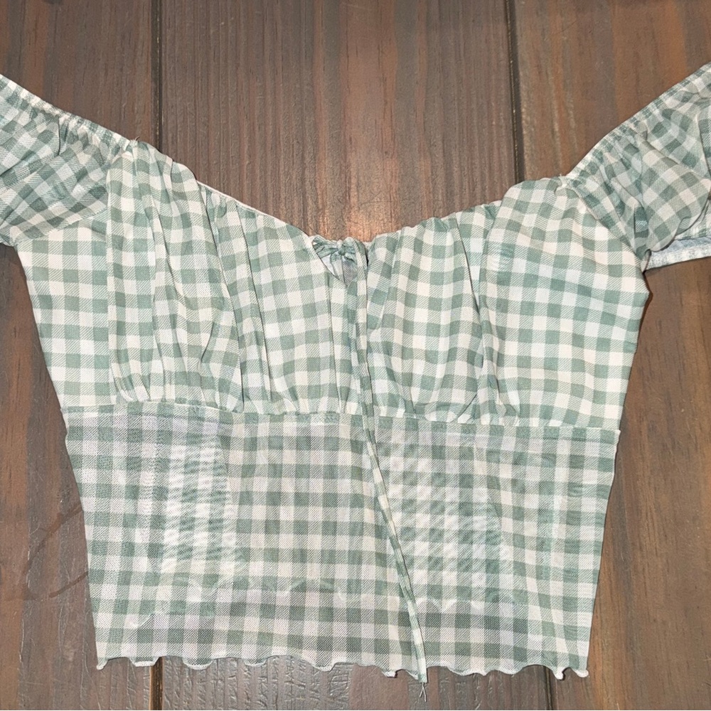 Caution to the Wind Sage Green Mesh Short Sleeve Top - Size M